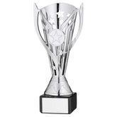 SILVER PLASTIC 'FLASH' CUP ON BLACK MARBLE ASSEMBLED TROPHY (1" CEN) - 7.25in